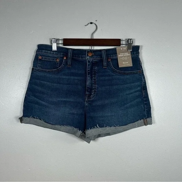 Madewell Size 30 High Rise Denim Jean Shorts Cuffed Raw Hem Blue - Picture 1 of 3